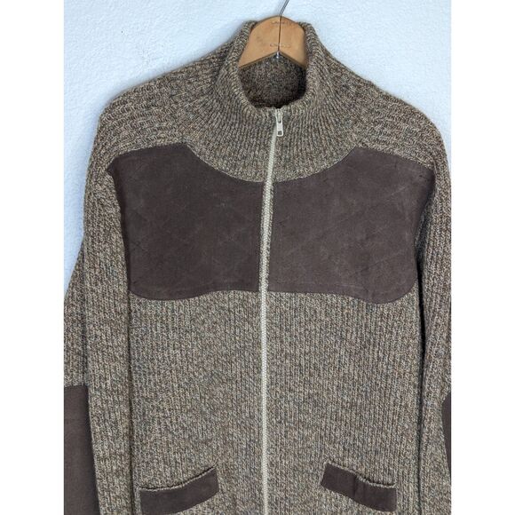 Lochaven of Scotland Wool Mens Full Zip Sweater Sz L Elbow Patch Fisherman Brown - Picture 3 of 9